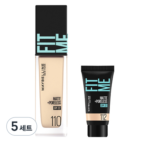 메이블린 핏미 파운데이션 레노 30ml + 미니파운데이션 5ml 세트, 110 포슬린(파운데이션), 112 내추럴 아이보리(미니파운데이션), 5세트
