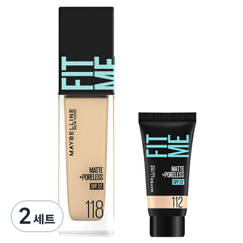 메이블린 핏미 파운데이션 레노 30ml + 미니파운데이션 5ml 세트, 118 라이트 베이지(파운데이션), 112 내추럴 아이보리(미니파운데이션), 2세트