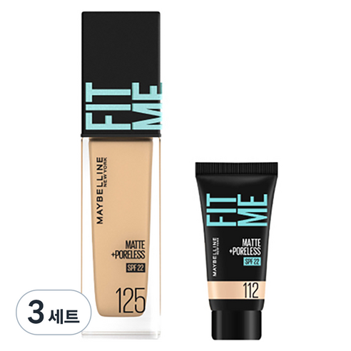 메이블린 핏미 파운데이션 레노 30ml + 미니파운데이션 5ml 세트, 125 누드 베이지(파운데이션), 112 내추럴 아이보리(미니파운데이션), 3세트