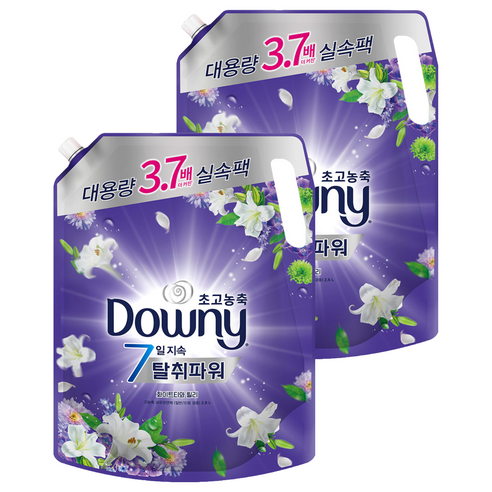 다우니 7일 탈취파워 초고농축 섬유유연제 화이트티와 릴리 리필, 2.6L, 2개