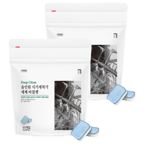살림백서 딥클린 올인원 식기세척기 세제 타블렛, 2개, 500g