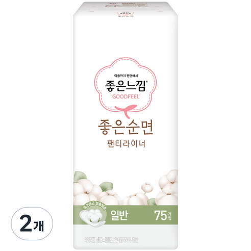 좋은느낌 데일리 라이너 좋은순면 일반, 75개입, 2개