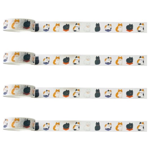 특별한상점 DIY 다이어리꾸미기 테이프스티커 15mm x 5m, 앉아있는 고양이, 4개