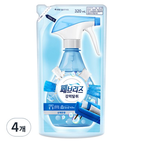 페브리즈 섬유탈취제 강력탈취 상쾌한향 리필, 320ml, 4개