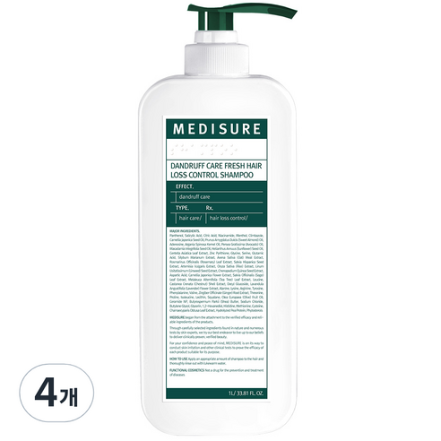메디슈어 비듬케어 프레쉬 탈모 샴푸, 1000ml, 4개