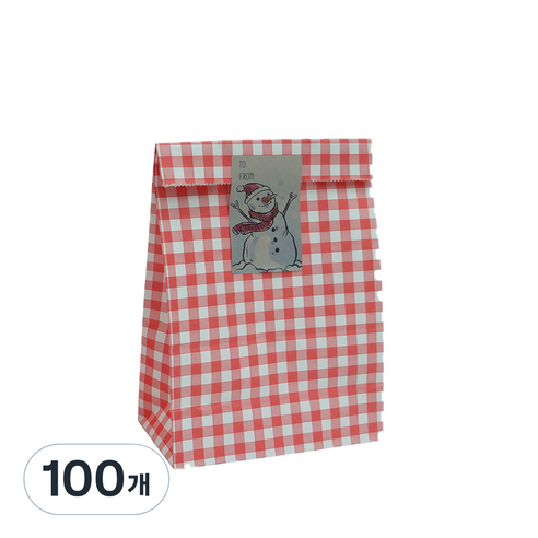 체크 페이퍼백 선물 포장봉투, 레드, 100개