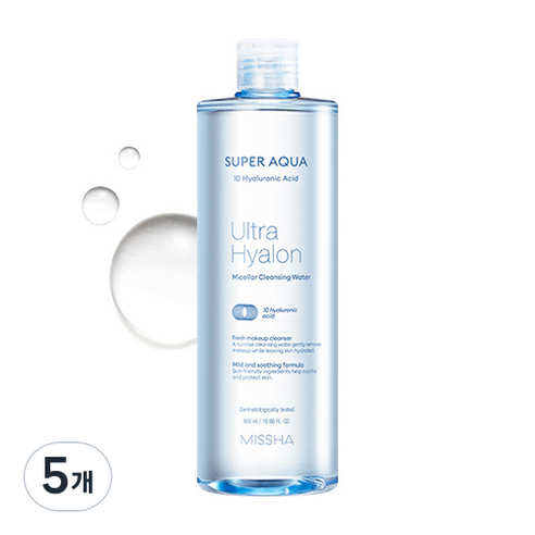 미샤 수퍼 아쿠아 울트라 히알론 미셀라 클렌징 워터, 500ml, 5개