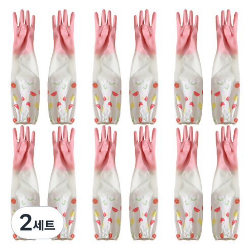 블럭마트 주방용품 밴드형 긴 고무장갑 양손 6종 세트, 소(S), 핑크, 2세트