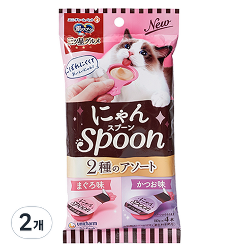 유니참긴노스푼 고양이 냥스푼 간식 4p, 혼합맛(참치/가다랑어맛), 40g, 2개