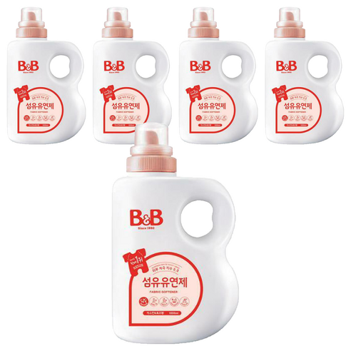 비앤비 섬유유연제 자스민 앤 로즈 본품, 1.8L, 5개