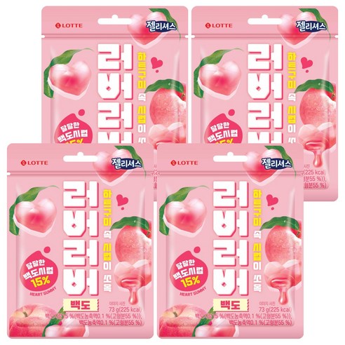 롯데웰푸드_젤리셔스 러버러버 백도, 73g, 4개