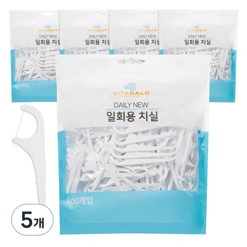 비타할로 데일리뉴 국내 생산 일회용 치실, 400개입, 5개