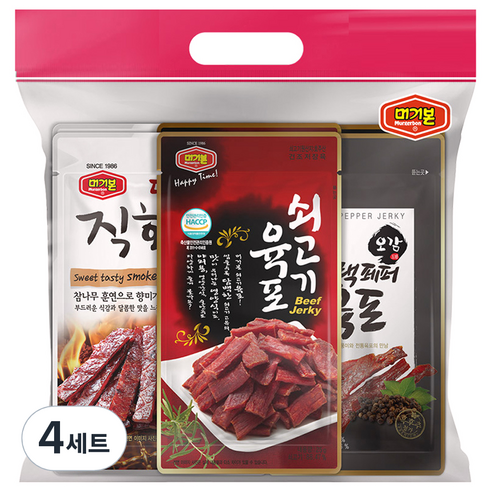머거본 육포 6봉 세트 (쇠고기 육포 25g 2p + 달콤한 직화 육포 20g 2p + 오감 블랙페퍼 육포 25g 2p), 4세트, 140g