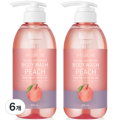 어라운드미 내추럴 퍼퓸 비타 바디워시 피치, 500ml, 6개