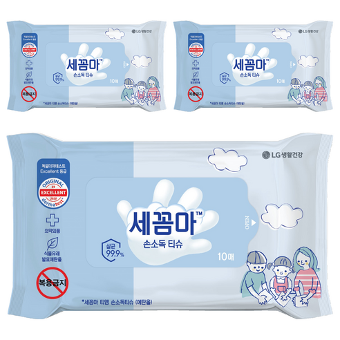 세균아꼼짝마 손소독 티슈, 10매, 3개