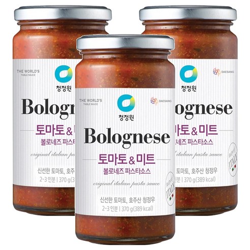 청정원 볼로네즈 파스타소스 토마토&미트, 370g, 3개