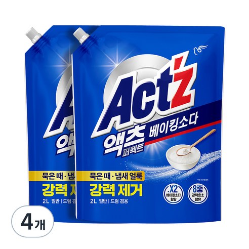 액츠 퍼펙트 베이킹소다 액상세제 리필, 2L, 4개