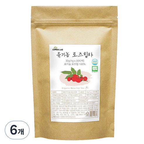 참랩 진공 로스팅 유기농 로즈힙차 삼각티백, 1g, 30개입, 6개