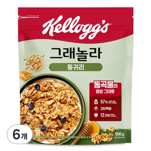 켈로그 통귀리 그래놀라, 500g, 6개