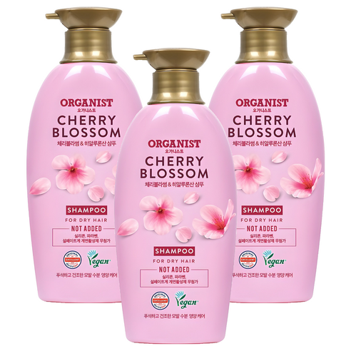 오가니스트 엘라스틴 체리블라썸 수분 영양 샴푸, 500ml, 3개