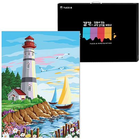 투코비 DIY 유화그리기 세트 세로형 40 x 50 cm, 등대와 돛단배 5487, 1개