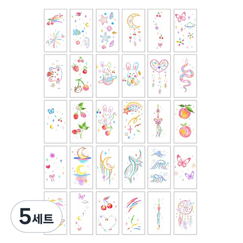 젤루나 귀여운 컬러 색연필 타투 스티커 T-34 30p 세트, 5세트