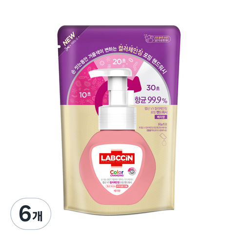 랩신 컬러체인징 핸드워시 리필 베리향, 200ml, 6개