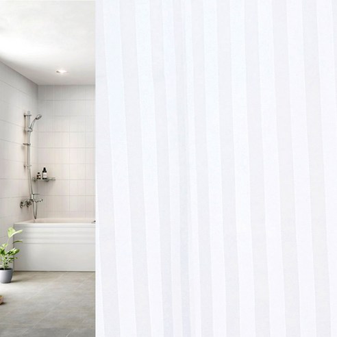 썬데코 패브릭 방수 샤워커튼 흰색줄무늬 180 X 180 cm, 1세트, 화이트계열, 1세트