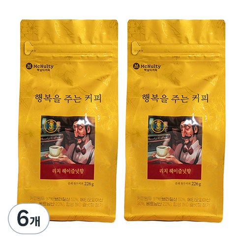 맥널티커피 리치 헤이즐넛향 분쇄 원두커피, 핸드드립, 226g, 0.226l, 6개