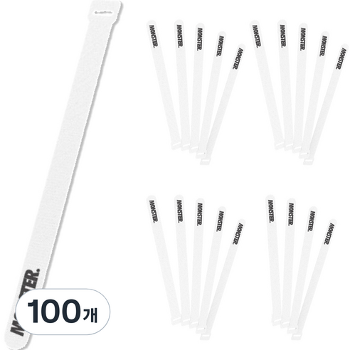 몬스터 벨크로 타이 케이블 정리 찍찍이, 화이트, 100개