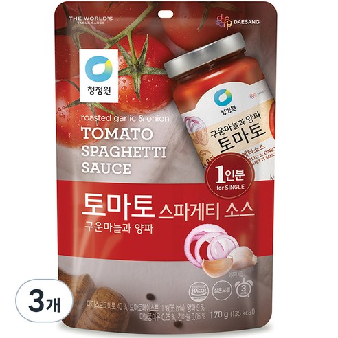 청정원 토마토 스파게티소스 싱글파우치, 170g, 3개