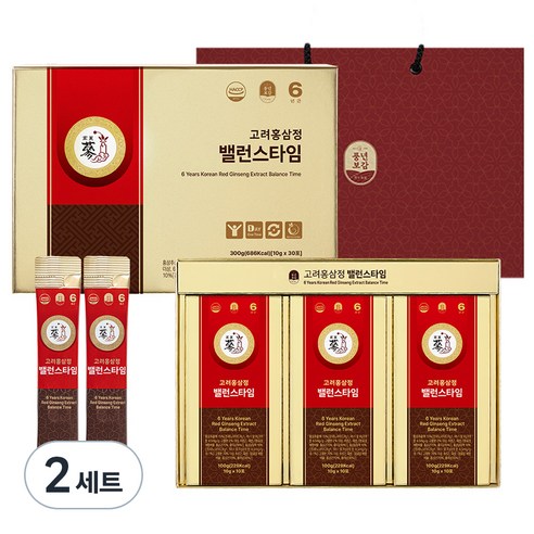 풍년보감 6년근 고려홍삼정 밸런스타임 홍삼스틱 선물세트 + 쇼핑백, 300g, 2세트