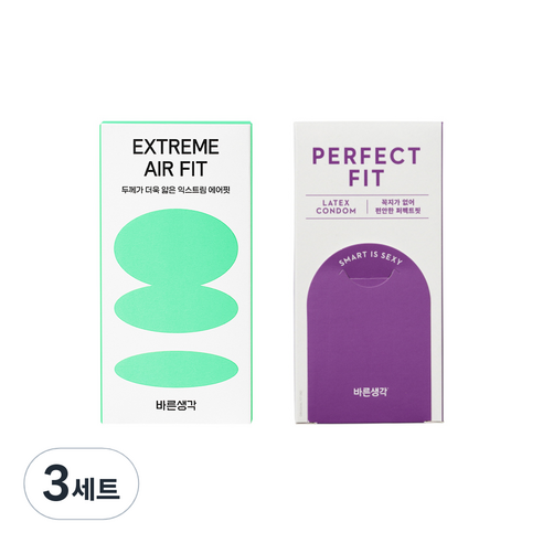 바른생각 익스트림에어핏 콘돔 10개입 퍼펙트핏 무꼭지형 12개입, 3세트