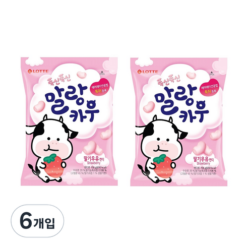 롯데제과 폭신폭신 말랑카우 딸기우유 츄잉캔디, 158g, 6개