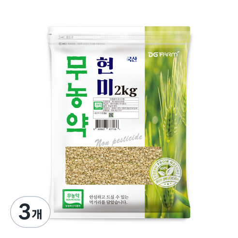 대구농산 무농약 현미, 2kg, 3개