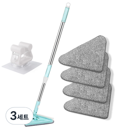 모나코올리브 삼각 코너 물걸레 밀대청소기 + 극세사 전용패드 4p + 이지걸이, 3세트