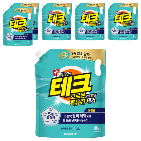 테크 호르몬으로 인한 특유취 제거 드럼용 액상세제 리필, 2L, 6개
