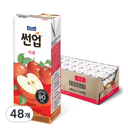 썬업 사과주스, 200ml, 48개