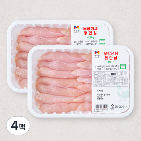 목우촌 무항생제 인증 닭안심 (냉장), 400g, 4팩