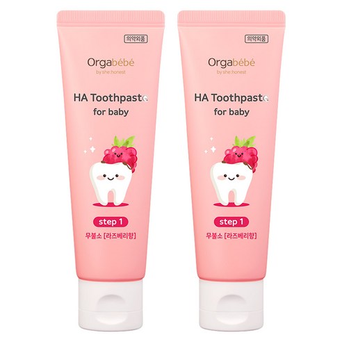 오가베베 유아용 HA 무불소 치약 라즈베리맛, 2개, 60g