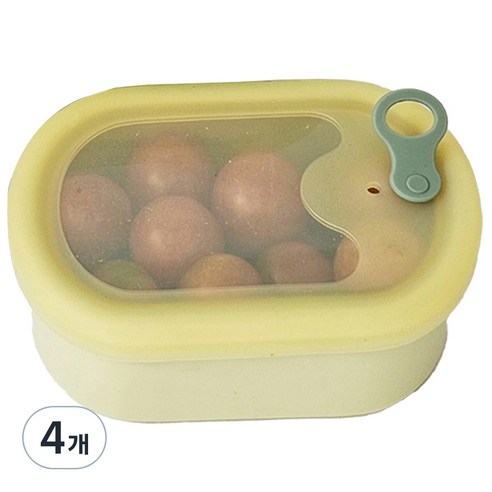 실리콘 반투명 스팀홀 타원 용기 라임, 4개, 500ml