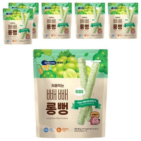 베베쿡 처음먹는 빼빼롱뻥, 30g, 6개, 청포도