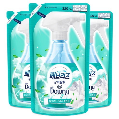 페브리즈 섬유탈취제 다우니 실내건조 프레시클린향 리필, 320ml, 3개