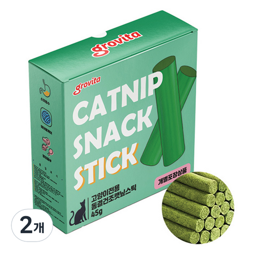 그로비타 고양이전용 동결건조 스틱, 캣닢, 45g, 2개