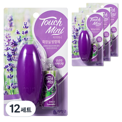 리빙굿 터치미니 화장실 방향제 세트 은은한 라벤다향 본품, 13ml, 12개