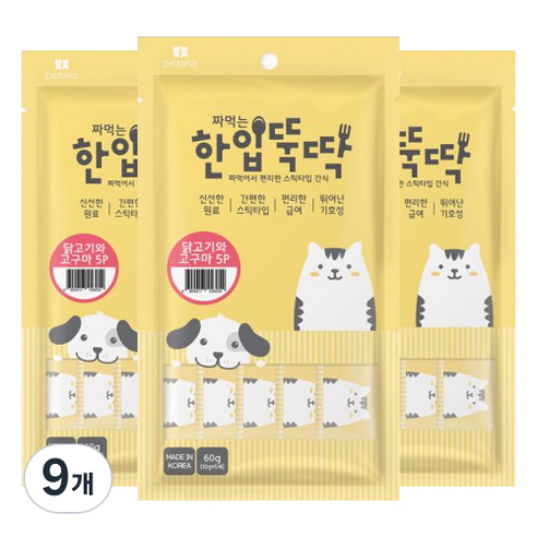 한입뚝딱 짜먹는 반려동물 간식 5p, 닭고기 + 고구마 혼합맛, 60g, 9개