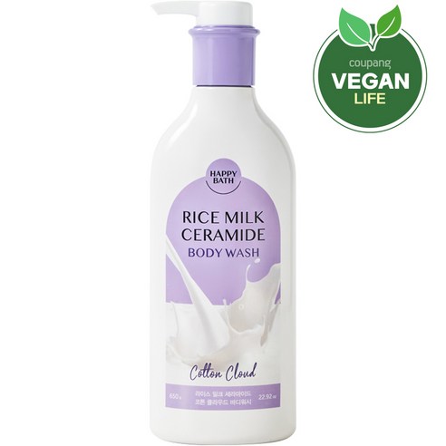 해피바스 라이스 밀크 세라마이드 바디워시 코튼 클라우드향, 650g, 1개