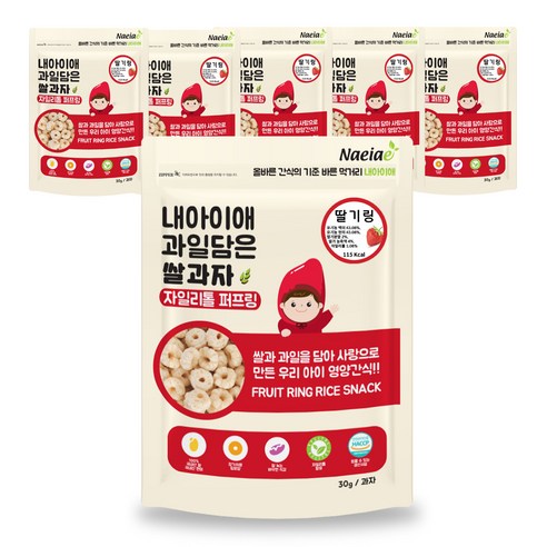내아이애 과일담은 자일리톨 쌀과자, 딸기링, 6개입, 30g