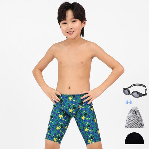 아쿠아티카 남아용 수영복 AQA203 + 일반용수경 + 귀마개 + 스판수모 + 비닐팩 세트