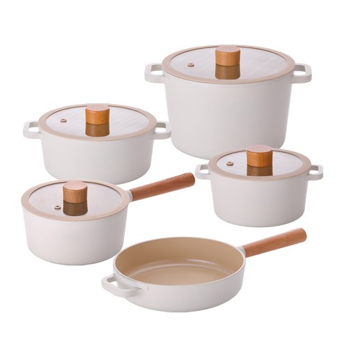 키친웰 토리 IH 인덕션 세라믹냄비 5종, 베이지, 양수 16cm + 20cm + 편수 18cm + 곰솥 22cm + 프라이팬 22cm, 1세트